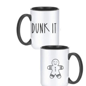 "Dunk It" 🍪 Black & White Mug with Gingerbread Man – 15oz Ceramic